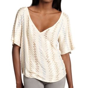 Chelsea Flower Silk Beaded Chevron V-Neck Blouse L